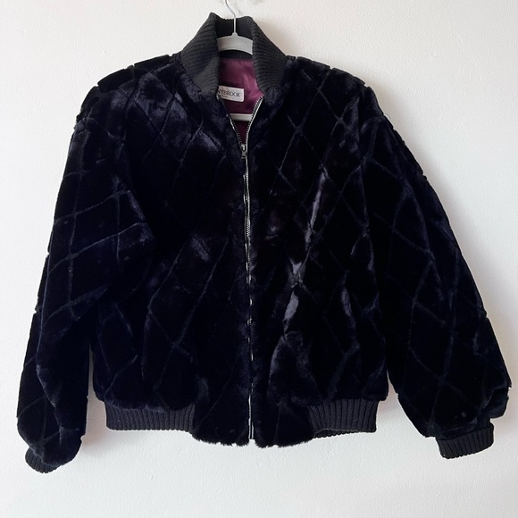 Donny Brook Black Faux Fur Patterned Bomber Jacket